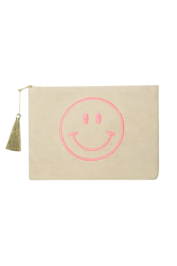 Make-up tas smiley | beige & roze