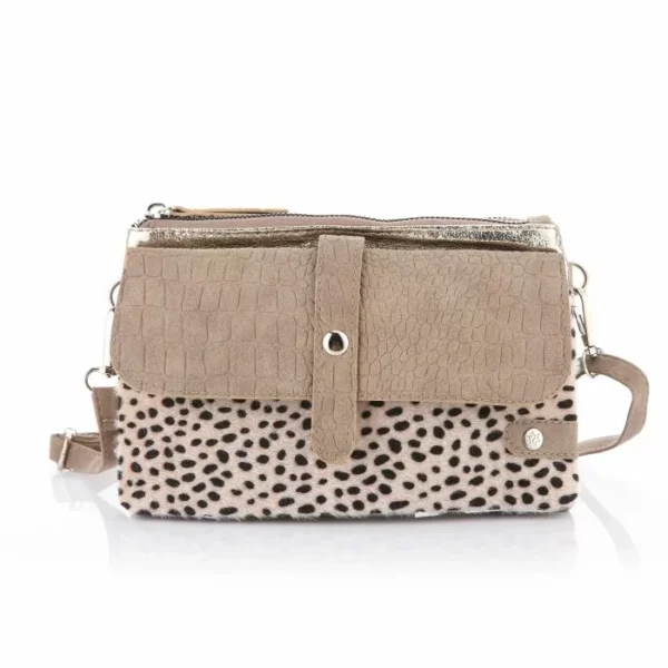 Schoudertasje cheetah beige goud 22x15 cm