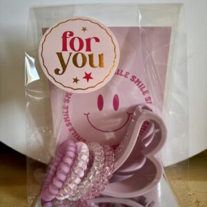 Haarklem oud roze - 4 draai elastiekjes - kaart Smile