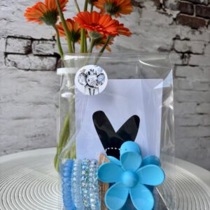 Haarklem bloem blauw - 4 draai elastiekjes - kaart hart