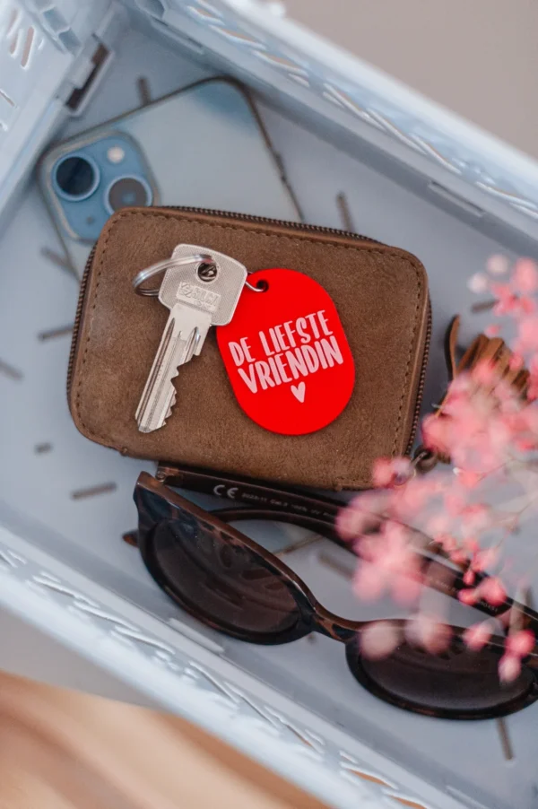 Sleutelhanger ovaal 'De liefste vriendin' rood met roze - Afbeelding 2