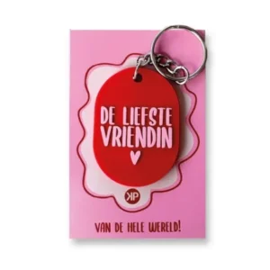 Sleutelhanger ovaal 'De liefste vriendin' rood met roze