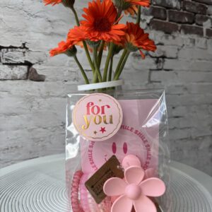Haarklem bloem roze - 4 draai elastiekjes - kaart smile