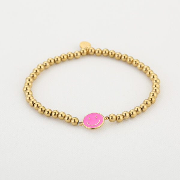 Armband smiley fuchsia stainless steel - Afbeelding 2
