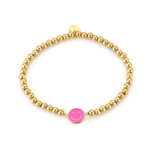 Armband smiley fuchsia stainless steel