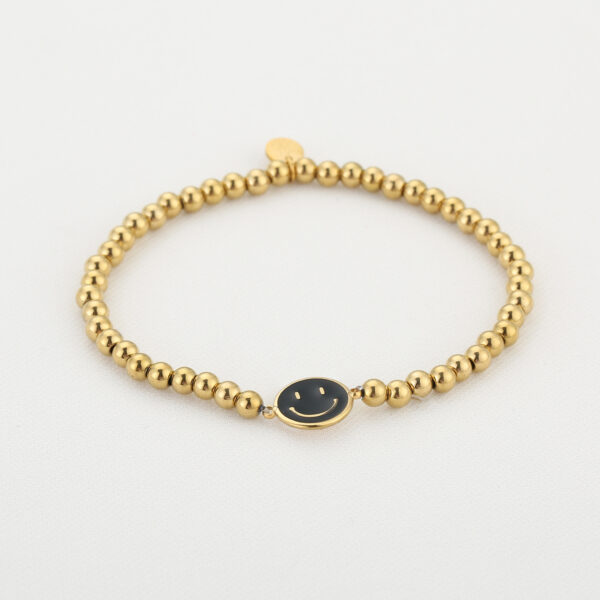 Armband smiley zwart stainless steel - Afbeelding 2