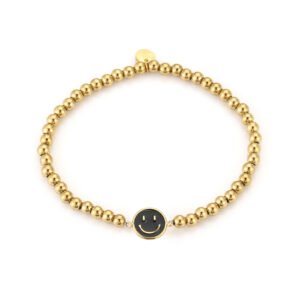 Armband smiley zwart stainless steel