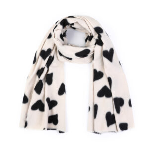 Zachte wintersjaal beige met hartjes