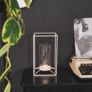 Windlicht Metaal/Glas - Sand - 12,5x12,5x20cm | Housevitamin