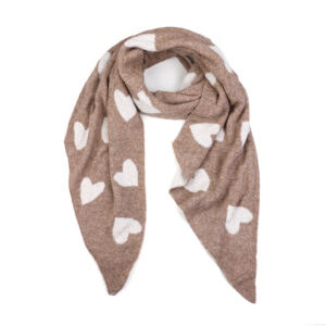 Zachte wintersjaal khaki met hartjes