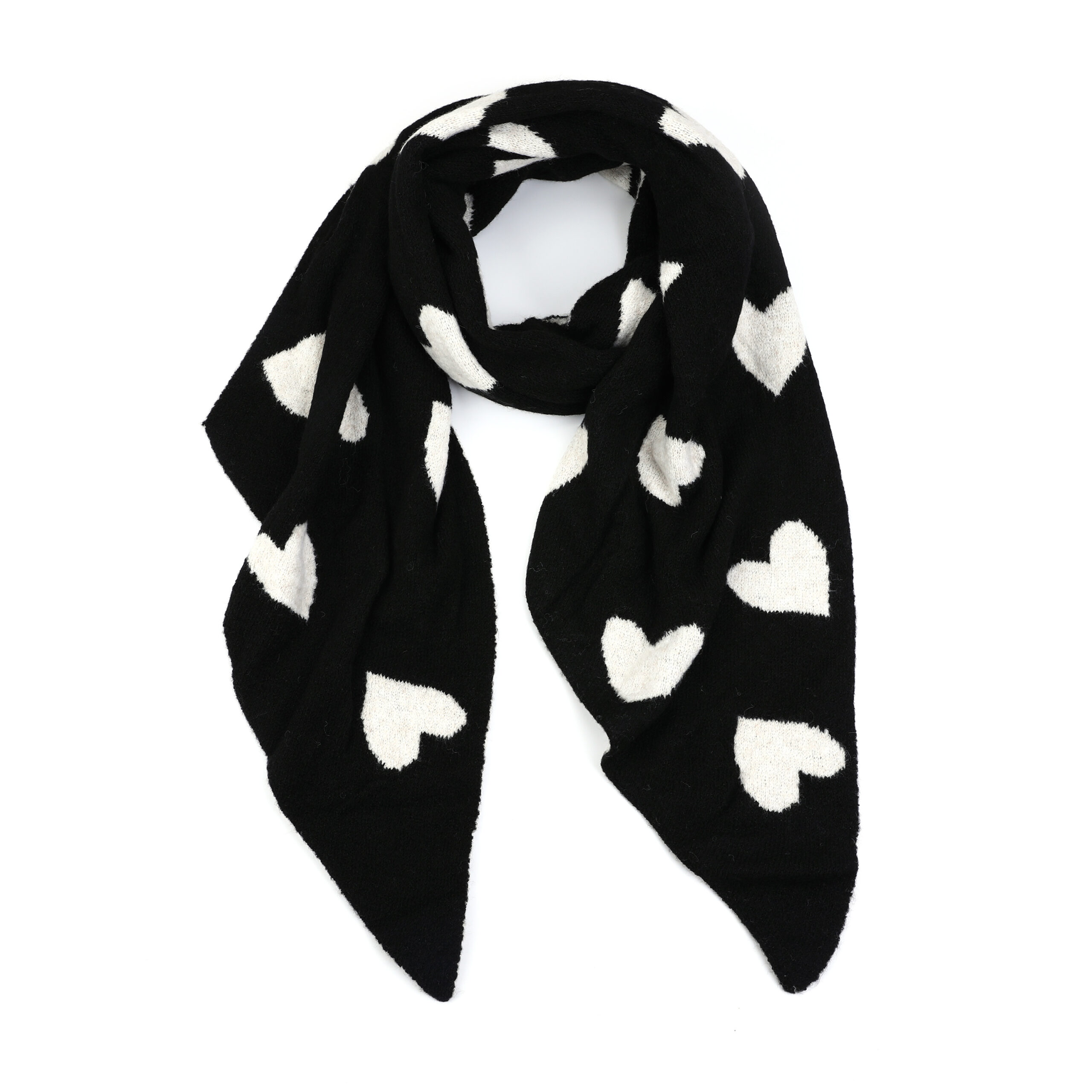 Zachte wintersjaal zwart met hartjes