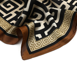 Zijdezachte sjaal zwart, bruin en beige 70 x 70 CM