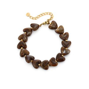 Hartjes kralenarmband bruin stainless steel