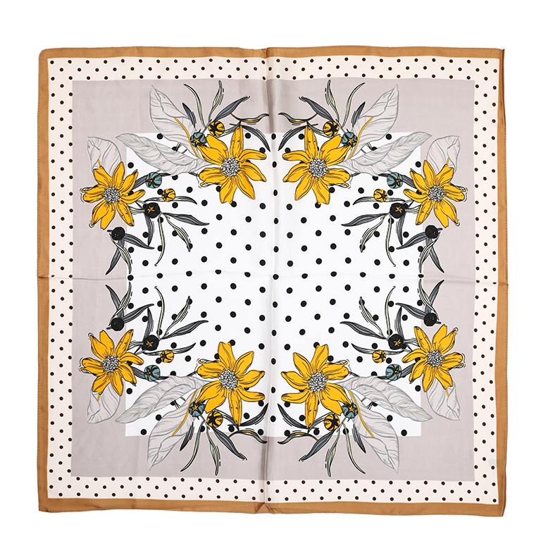 Sjaaltje bruin / okergeel / grijs met print 70 x 70 cm