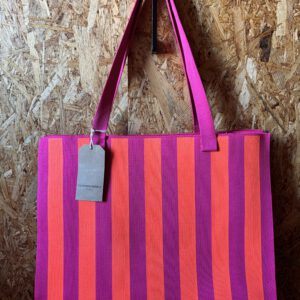 shopper roze oranje gestreept 34 x 43 cm