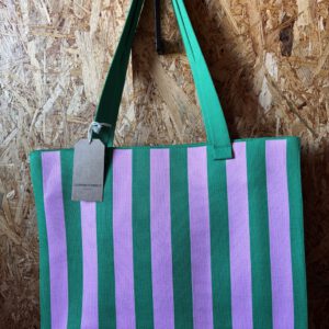shopper roze groen gestreept 34 x 43 cm