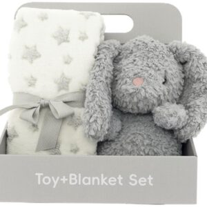 Knuffel konijn met Babydeken Sterren – Baby Geschenkset – Geboorte Cadeau