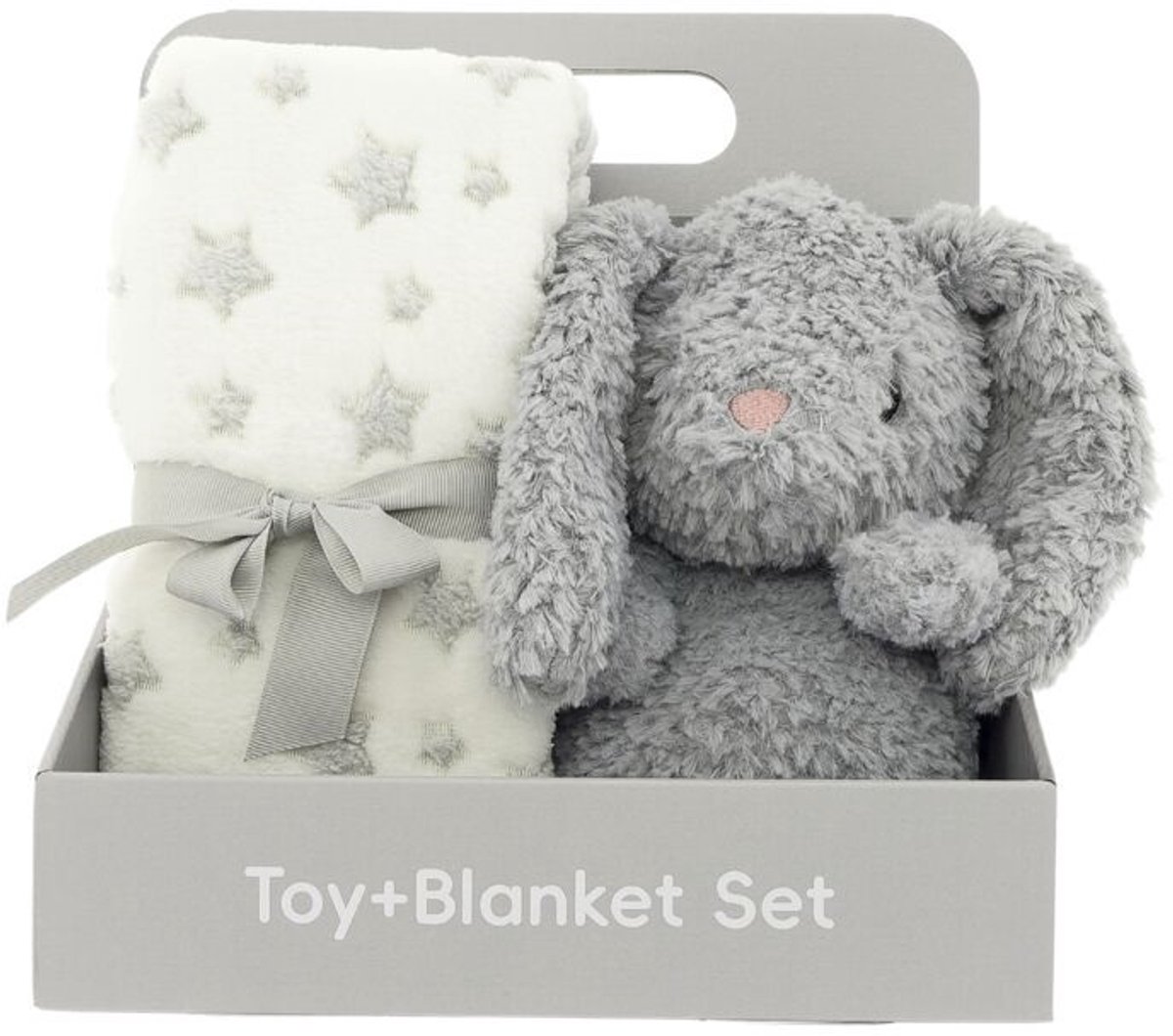 Knuffel konijn met Babydeken Sterren – Baby Geschenkset – Geboorte Cadeau