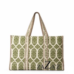 shopper doorgestikt figuratief groen beige | ZaZa'z
