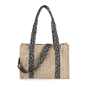 Zomer tas met luipaard motief band 40 x 29 cm