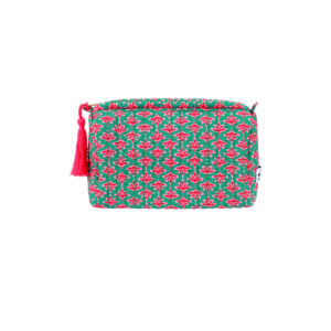 Make up tas bloemen groen roze fuchsia