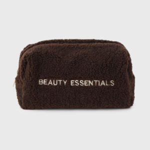 Make up tas teddy coffee met tekst beauty essentials