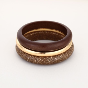 Armbanden set van 3 stuks bruin resin en titanium