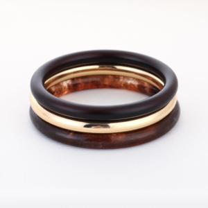 Armbanden set van 3 stuks bruin resin en titanium