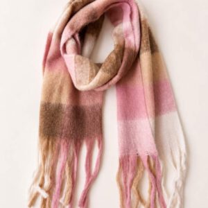 Wintersjaal met ruitmotief kleur bruin roze