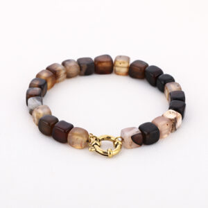 Natuurstenen kralen armband bruin tinten met goudkleurige sluiting