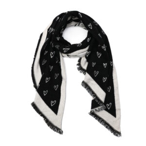 Wintersjaal zwart offwhite met hartjes