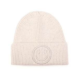 Beige wintermuts met smiley